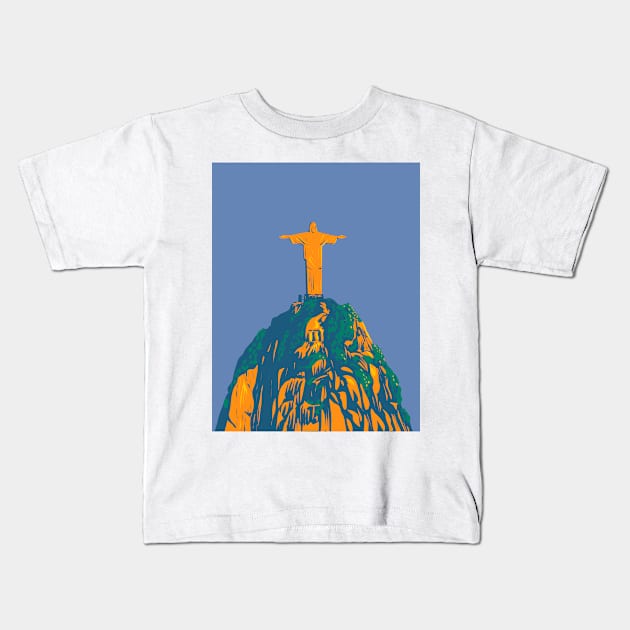 Christ the Redeemer on Corcovado Mountain Rio de Janeiro Brazil WPA Art Deco Poster Kids T-Shirt by retrovectors